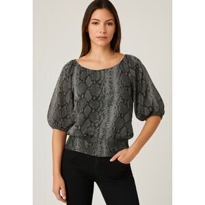 2b bebe Snake Print Puff Sleeve Blouse Cropped Sheer Animal Print Top Large